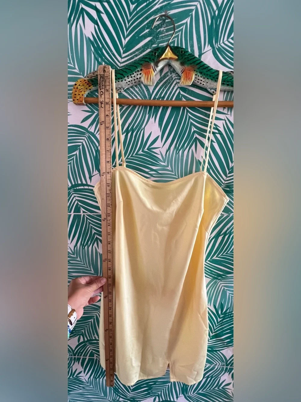 Polly lemon Yellow satin Slip mini Dress with Spaghetti Straps Sz 4